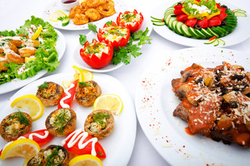 Table served with tasty meals