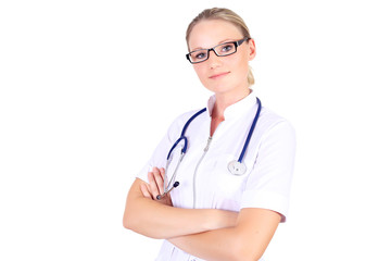 Fototapeta premium Young female doctor with stethoscope