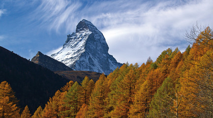 Zermatt (Switzerland) 31.10.2006 autumn on Matterhorn - obrazy, fototapety, plakaty