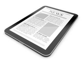 Business news on tablet pc. Mobile device concepts 3D.  isolated