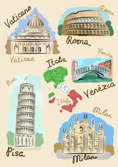 Italian sights in watercolours