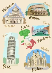 Stickers pour porte Doodle Sites italiens à l& 39 aquarelle
