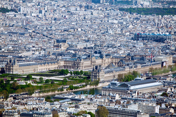 Fototapeta na wymiar Louvre palace- aerial view from Eiffel Tower, Paris, France
