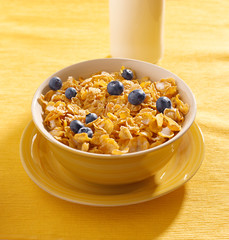 breakfast : corn flakes with blueberries in the morning