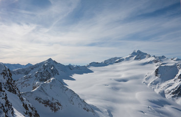 Fototapeta na wymiar Mountains under snow in the winter. Alps. Solden. Austria