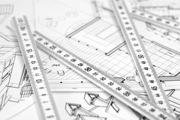 metric folding ruler and architectural drawings