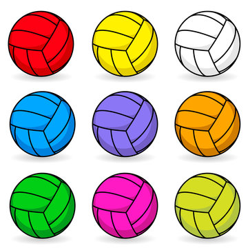 Cartoon volleyball in different colors