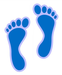 Fussabdrücke blau auf weiß