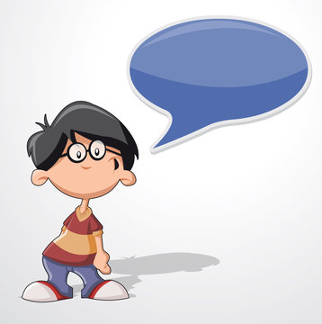Cartoon boy wearing glasses talking