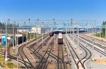 Fototapeta na wymiar Railway sorting station - rails and trains