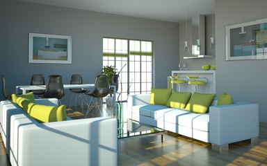 Wohndesign - Wohnzimmer weiß grün