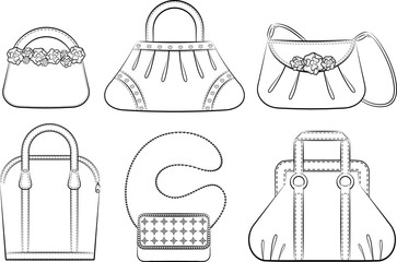 Cartoon vintage woman's bags.