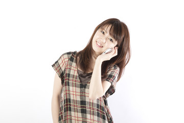 Fototapeta premium asian woman talking by mobile phone