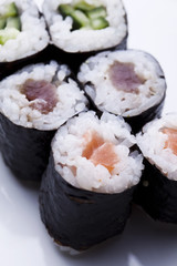 Japanese sushi seafood rolls with rice