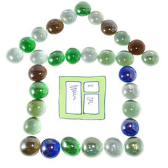 Stone mosaic in the shape of a house, isolated