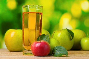 Healthy organic apple juice on table