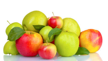 Naklejka na ściany i meble Group of fresh ripe apples isolated on white