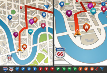 Navigational City Map with Icons.