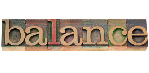balance word in letterpress type