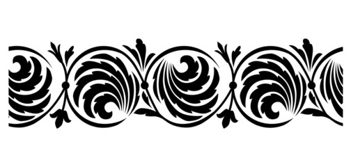 Fototapeta premium Seamless horizontal monochrome border with stylized curls