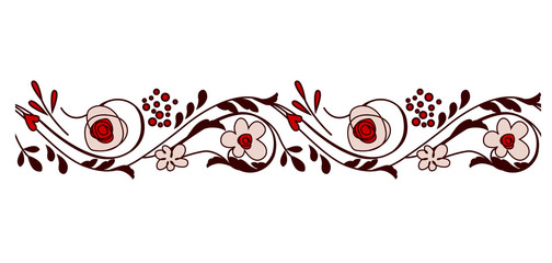 Seamless horizontal border with stylized pretty flowers