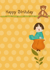 greeting card with a baby sitting on a flower