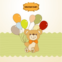 Obraz na płótnie Canvas baby invitation with teddy bear and balloons
