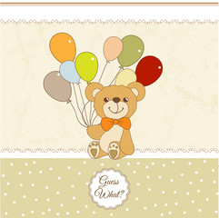 baby invitation with teddy bear and balloons