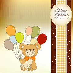 baby invitation with teddy bear and balloons