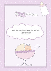 baby girl announcement card with airplane