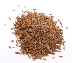 pile dill seeds on white background