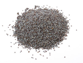 Macro photo of poppy seeds isolated on white