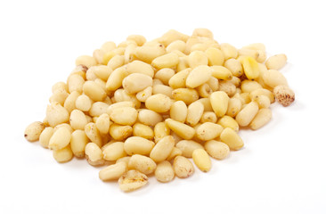 Cedar Pine nuts on a white background