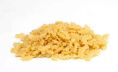 close up of a dried italian pasta on white background