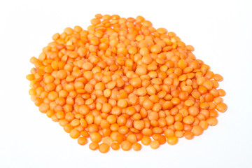 red lentils isolated on white