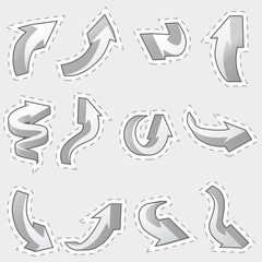 Set of different contour monochrome arrows on white