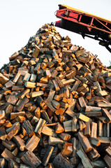 Firewood comes out of a machine