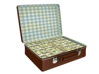 One million dollars in suitcase isolated on white