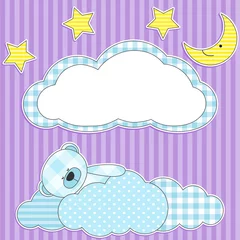 Photo sur Plexiglas Ours Jolie carte avec ours en peluche bleu endormi pour garçon.