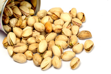 Pistachios on white