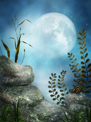 Sceneria fantasy z księżycem i skałami © Obsidian Fantasy