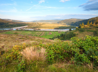 Summer Stryj River valley view.