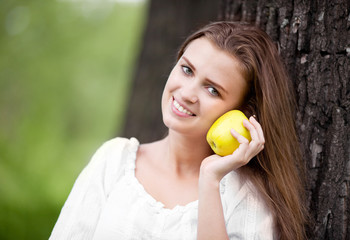 woman with an apple