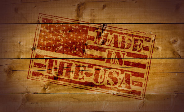 Made In The USA Rubber Stamp On Wooden Background