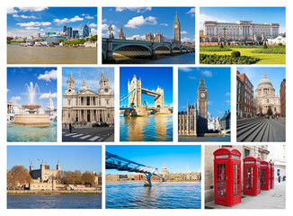 Naklejka premium Collage of London landmarks