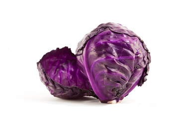 Fototapeta premium Head of purple cabbage. Shot on white background.