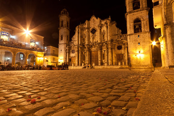 The Cathedral of Havana at night