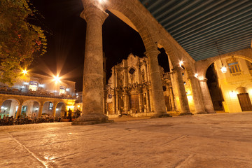 The Cathedral of Havana   illuminated at night