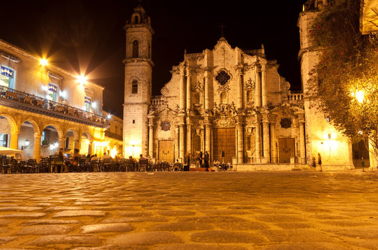 The Cathedral Of Havana Illuminated At Night