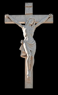 Marble crucifix isolated on a black background